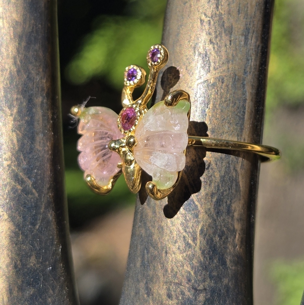 HOST PICK! 🎉🎊 Pink Tourmaline Rhodalite&amethyst Sterling Gold Ring Sz7.75 - Picture 8 of 10